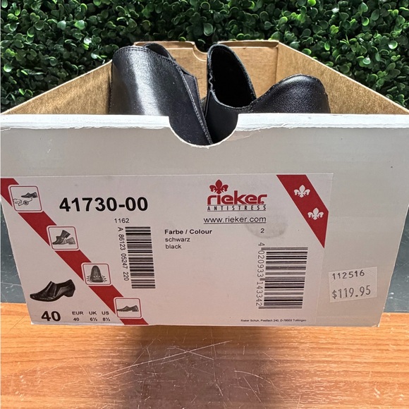 Rieker Black Leather Low Heel Ankle Slip-On Booties - Picture 9 of 10